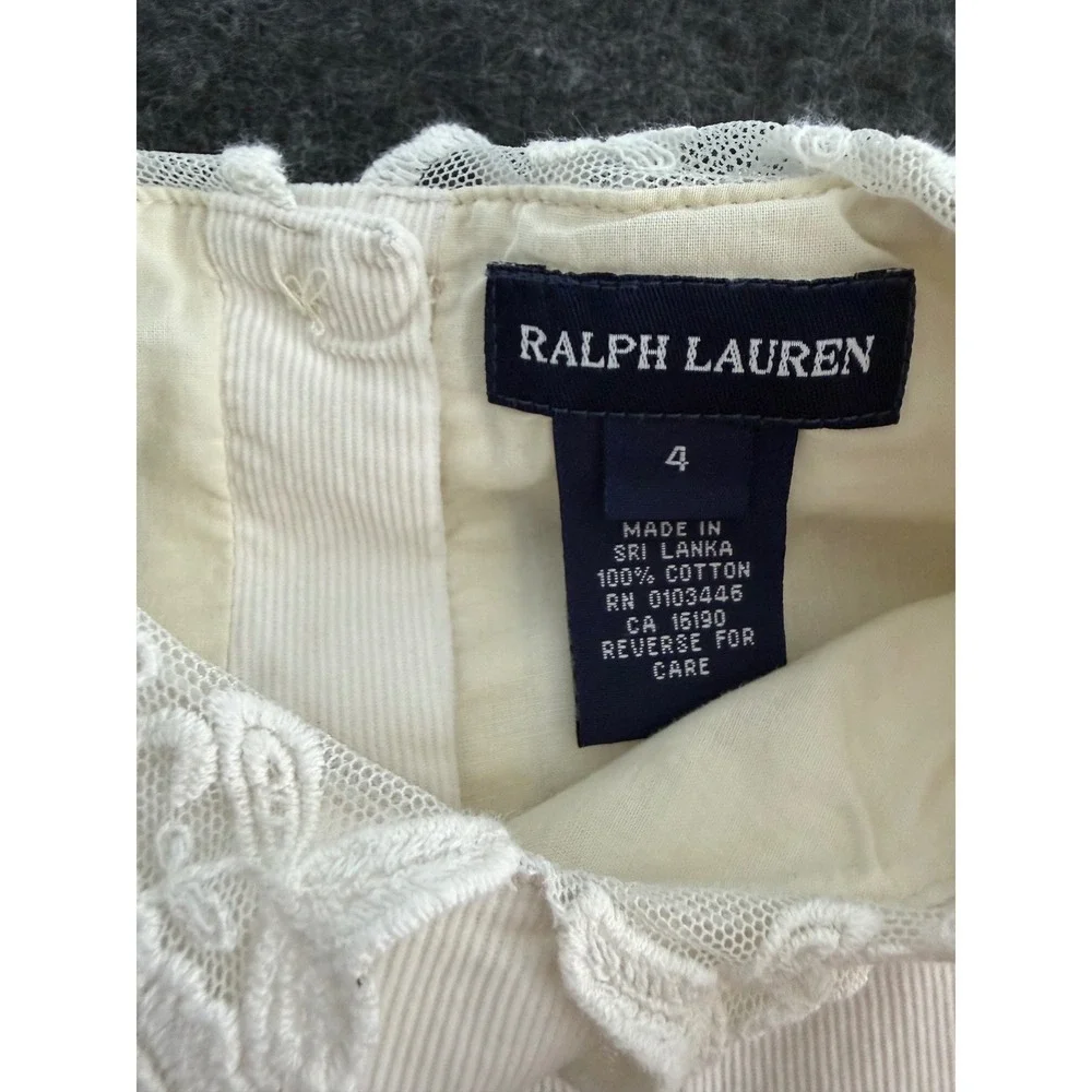 Ralph Lauren Girls Cream Corduroy Lace Collar Dress Size 4 Pintuck Hem Holiday